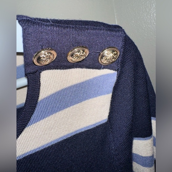 Rio & Rian Striped Blue and Cream Blouse with Peplum Waist - Picture 3 of 5